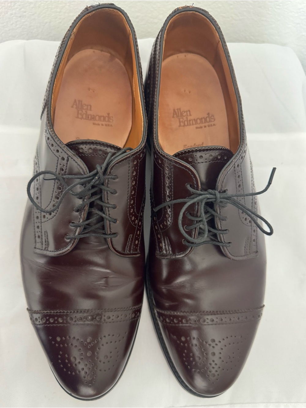 Allen Edmonds Sanford Burgundy Leather Cap-Toe Brogue Oxfords